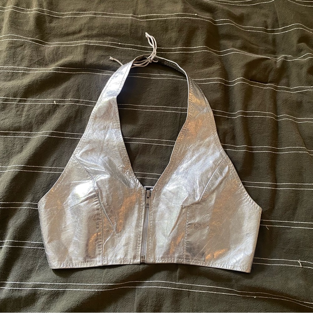 Vintage silver leather halter